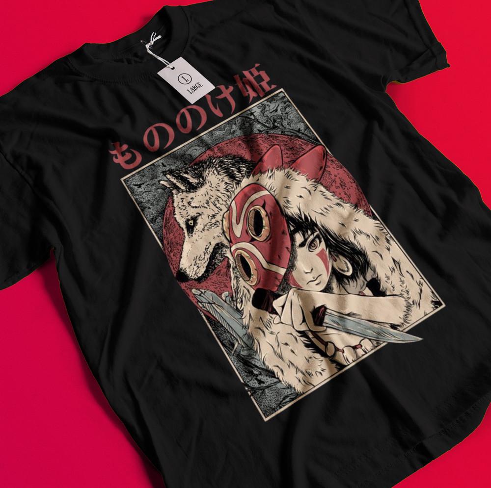 Princess Mononoke T-Shirt Hayao Miyazaki Studio Ghibli Gift Black Shirt All Size BB1010