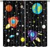 Kids Outer Space Curta, Universe Themed Earth Moon Rockets Stars Window Drapes, For Boys Girls Room Bedroom Living Room