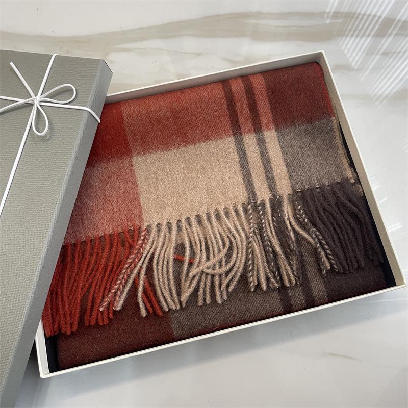 100% Reine Wolle Blauer Karoschal - Warmer, Vielseitiger Halswärmer für den Winter