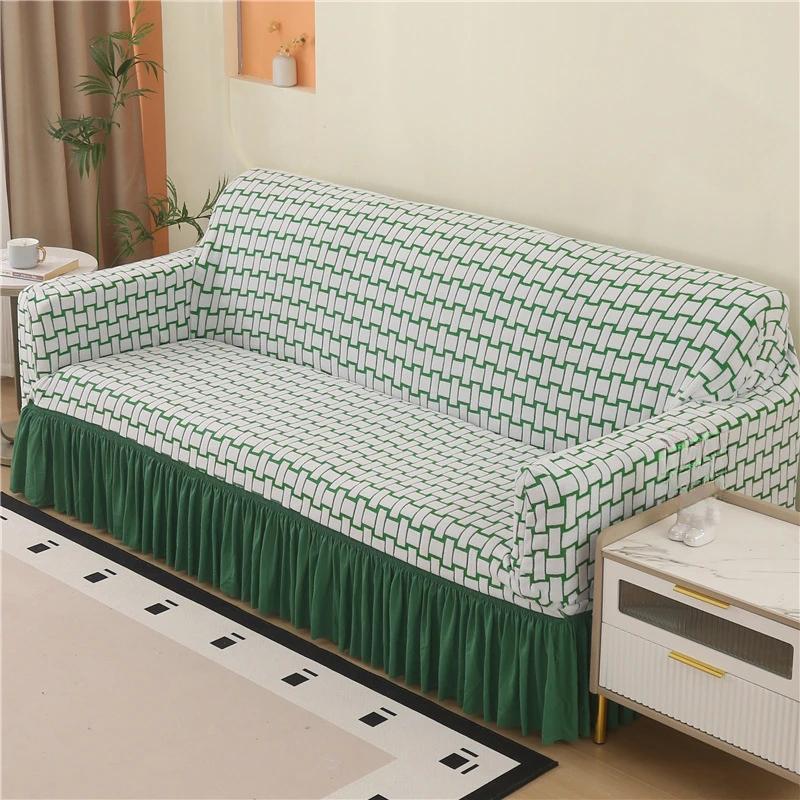1/2/3/4/5 Seater Jacquard Sofa Slipcover Non-slip Sofa Cover with Skirt Elastic Couch Cover for Bedroom Office Living Room Decor