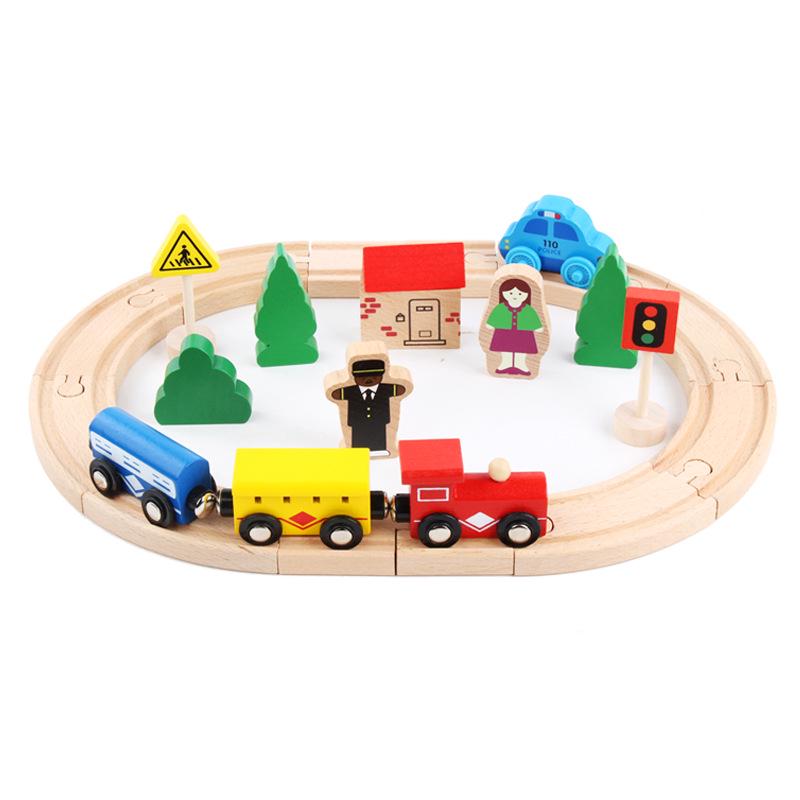 Children'S Wooden Early Education 32 Pieces Simulation Track Small Train Urban Traffic Road Parent-Child Set Toys