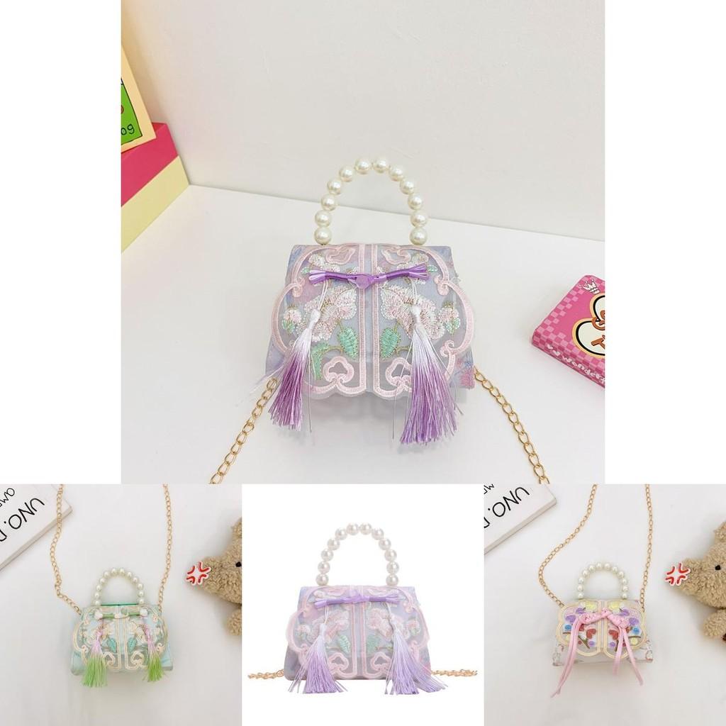 Adorable Kids Mini Handbag In Pink Purple Blue Green Beige With Trendy Chain Strap