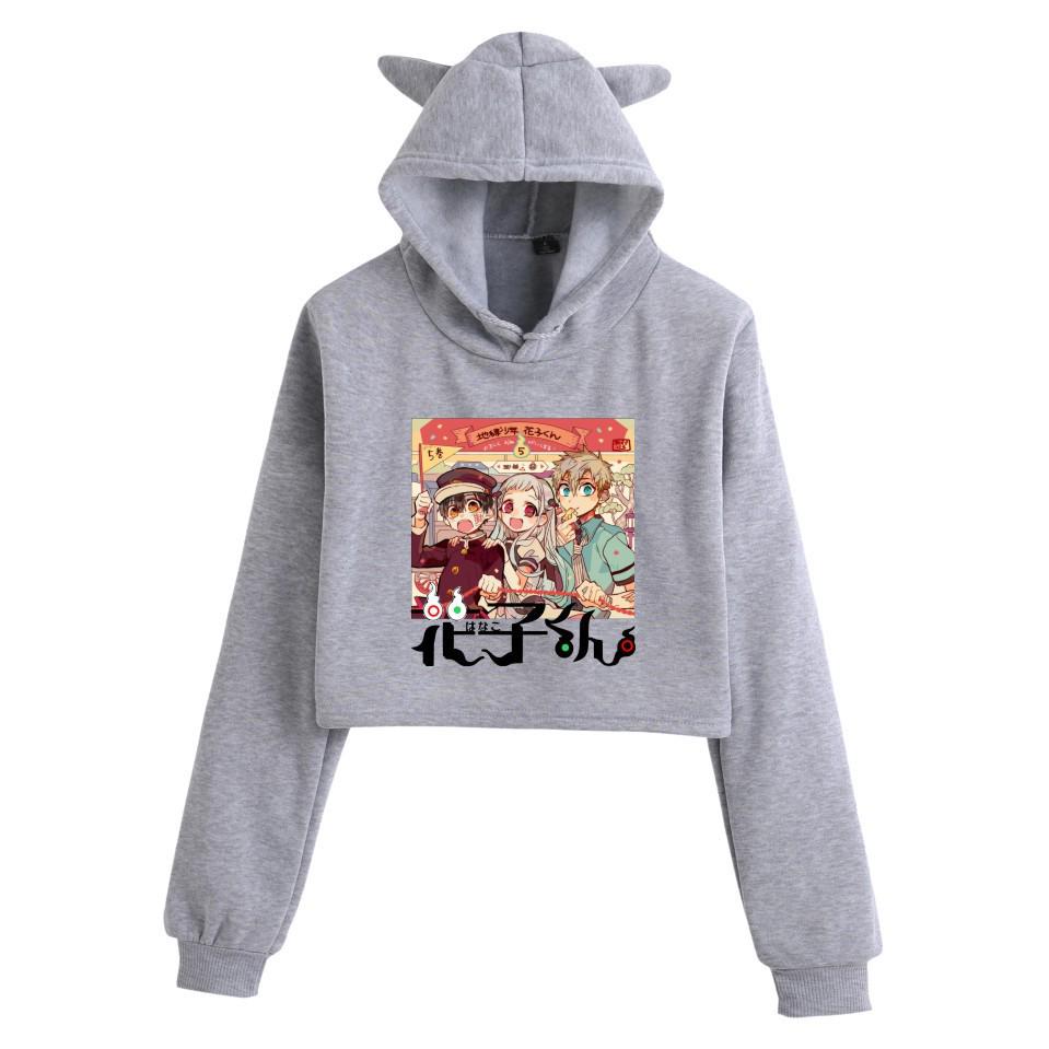 Jibaku Shonen Hanako-kun Crop Top Mikina s kočičími oušky pro dívky