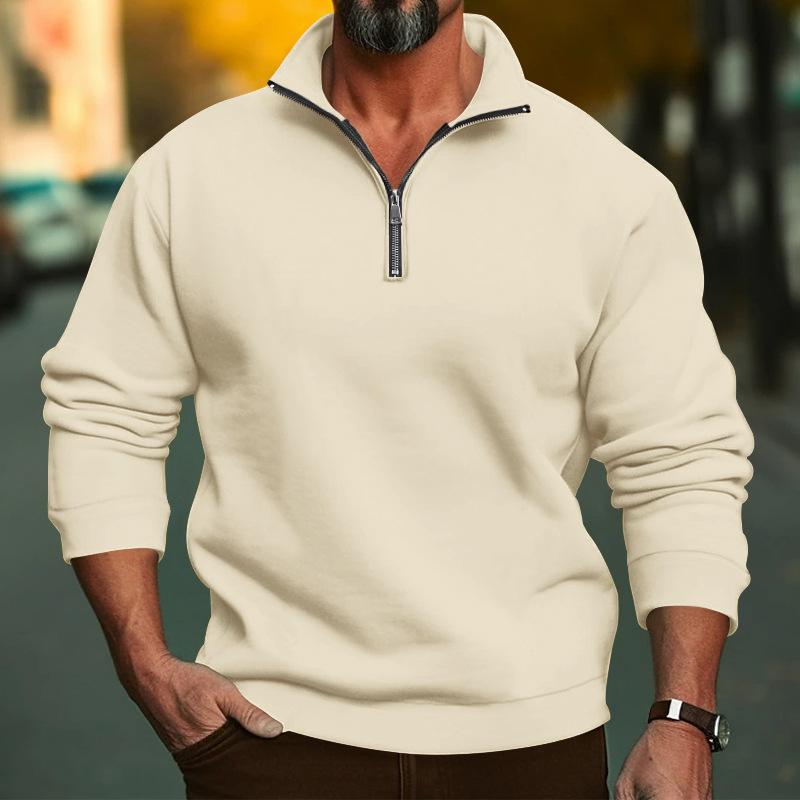 New Men's Casual Stand-Collar Zip-Up Sweatshirt Loose-Fit Men's Fleece-Lined Hoodie