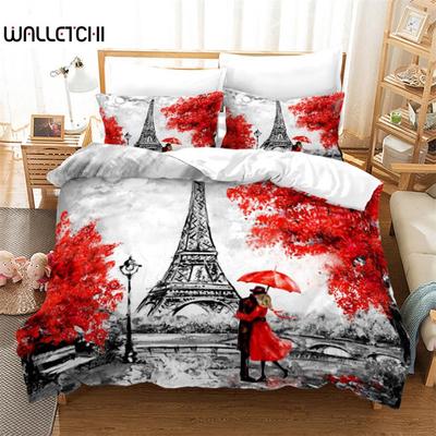 Capa de edredom França Torre Eiffel Casal romântico Capa de edredom Microfibra França Paris Paisagem urbana Conjunto de cama para decoração de adultos