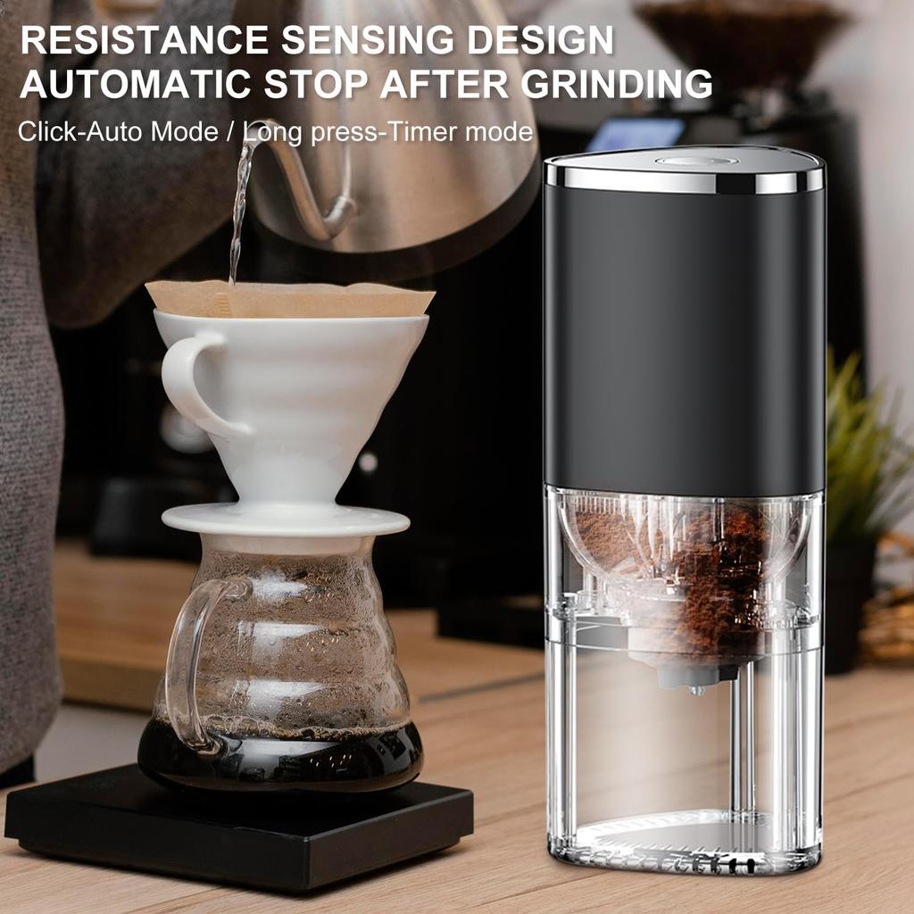 Small Portable Electric Tapered Burr Coffee Grinder USB Rechargeable Beans Grind Settings from Fine to Coarse For Office Home