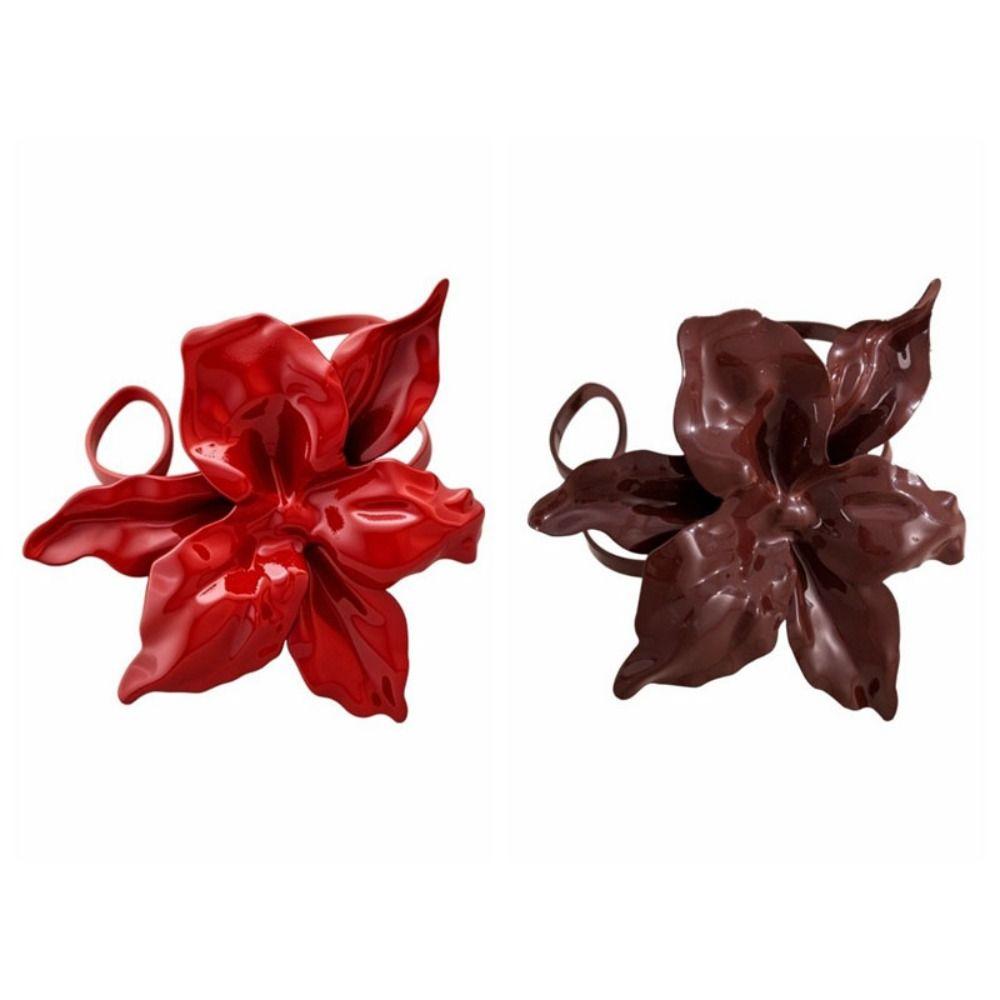 Náramek s červeným květem, velký květinový prsten na ruku, luxusní přehnaný květinový náramek na párty