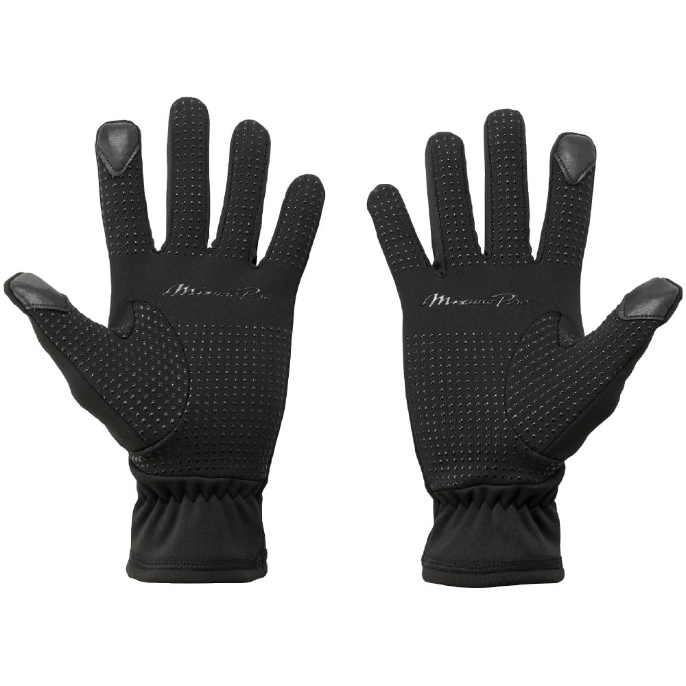 MIZUNO Fleece Gloves Size Black Baseball/Softball 12JYCA02, M,