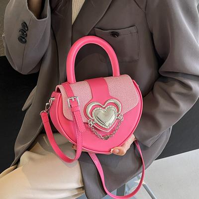 Bolsa de mão em forma de coração rosa para meninas, novo design moderno e moderno para uma pequena multidão, bolsa transversal coreana popular