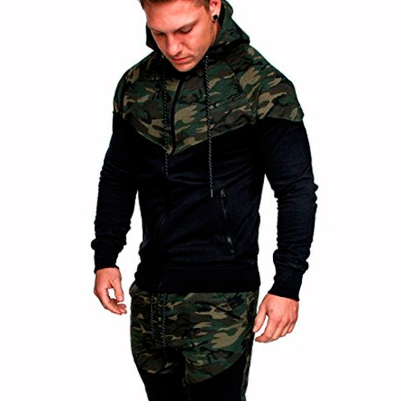 New Men's Outdoor Sports Camouflage Color-blocked Sweatshirt Cardigan Hooded Jacket