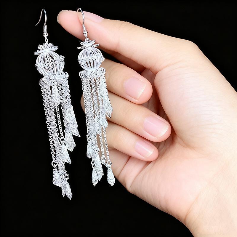 Ethnic style earrings Alloy silver-plated Miao ethnic minority Dong Yi earrings Earrings