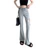 Women's Gray Ripped Micro Flare Drawstring Pants - Trendy, Versatile Summer Niche Casual Wear