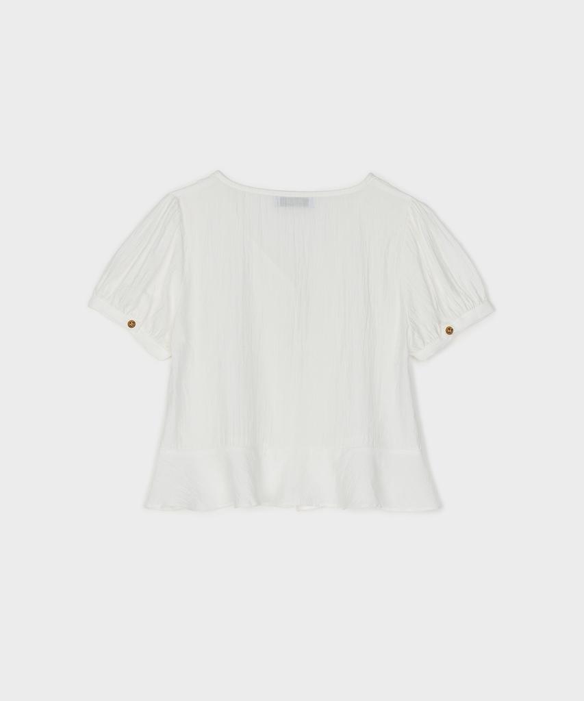 JBYRARA V Open Closure Ruffle Detail Blouse_White