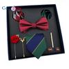 7 PCS Classic Men's  Tie Set Paisley Stripe Necktie for Men Pocket Square Bowtie  Brooch Cuff Father's Day Gift Box