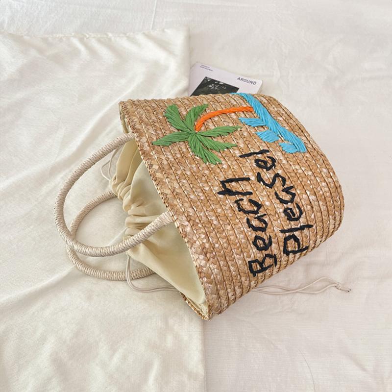 Yogodlns Spring/summer New Straw Fruit Embroidery String Casual Sweet Tote Bags Seaside Resort Atmosphere Shoulder Bags