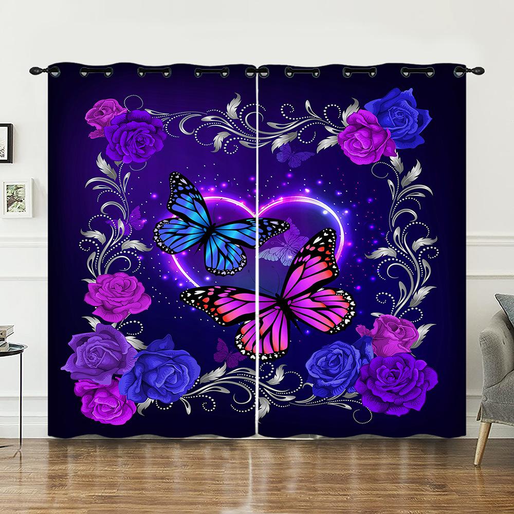 Curtains Butterfly Flower Curtains Digital Printing Blackout Curtains No Punching