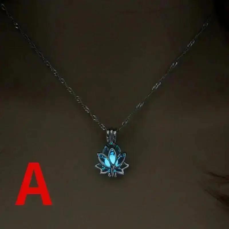 

Новое ожерелье с кулоном в виде лотоса из светящегося камня, модное женское ожерелье с полым лотосом, креативный светящийся кулон, праздничное ювелирное украшение, подарок A