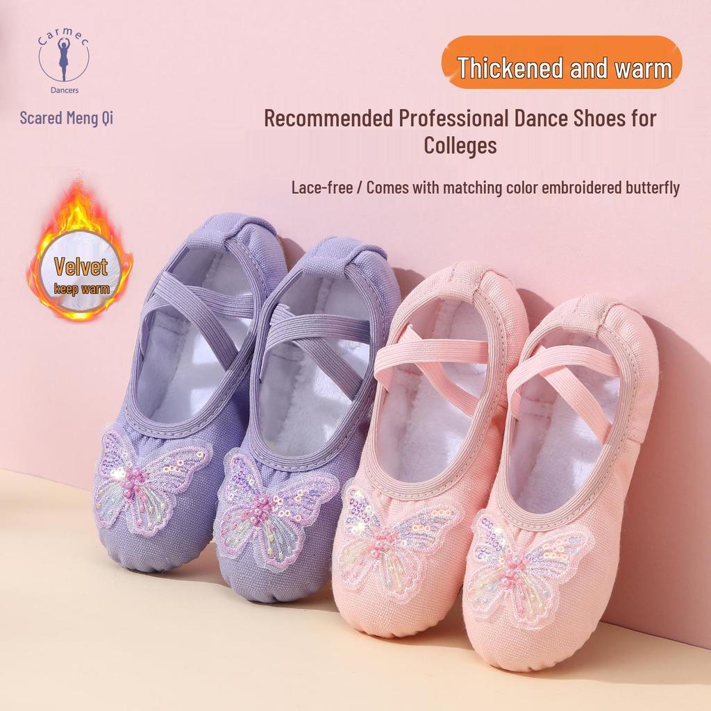 PJ10 Bow Girl Soft Sole No-Tie Cat Paw Ballet Practice Shoes for Body Shaping and Dancing