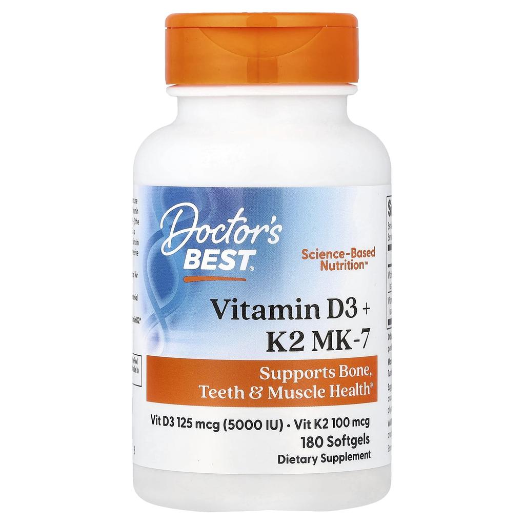 Doctor's Best, Vitamin D3 + K2 MK-7, 180 Softgels