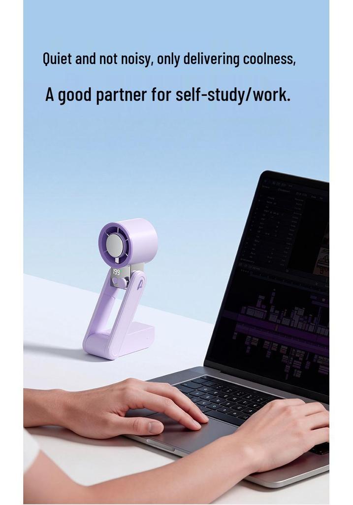Portable Handheld Cooling Fan with Digital Display, Long Battery Life, USB Rechargeable, Foldable Design for Outdoor Use