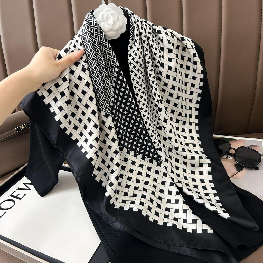 Silk Neckerchief: 90x90 Large Chic Square Scarf for Women - Perfect for Spring, Autumn, Winter Fashion