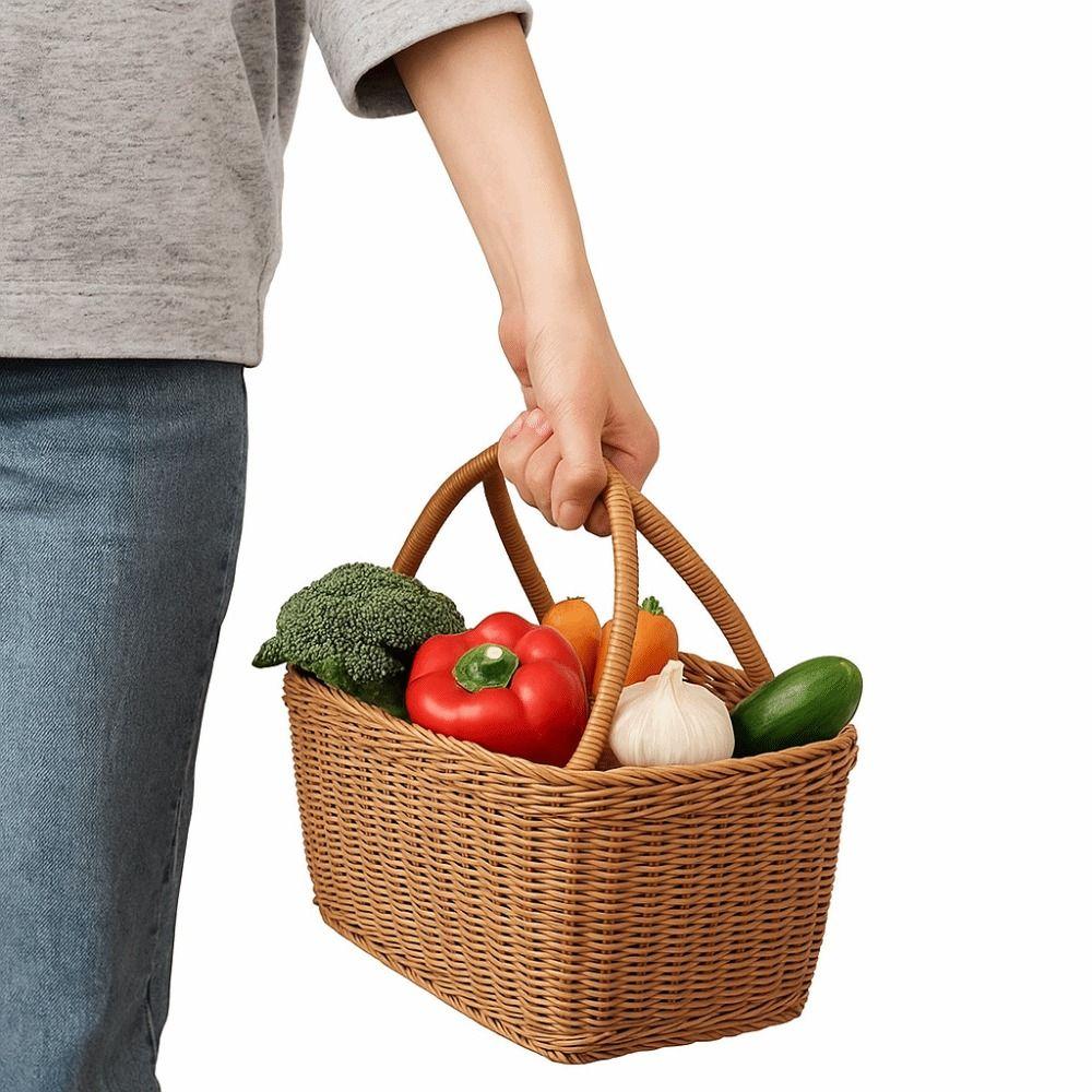 Rattan Woven Basket Rectangular Flower Basket Storage Basket Picnic Basket  Vegetable