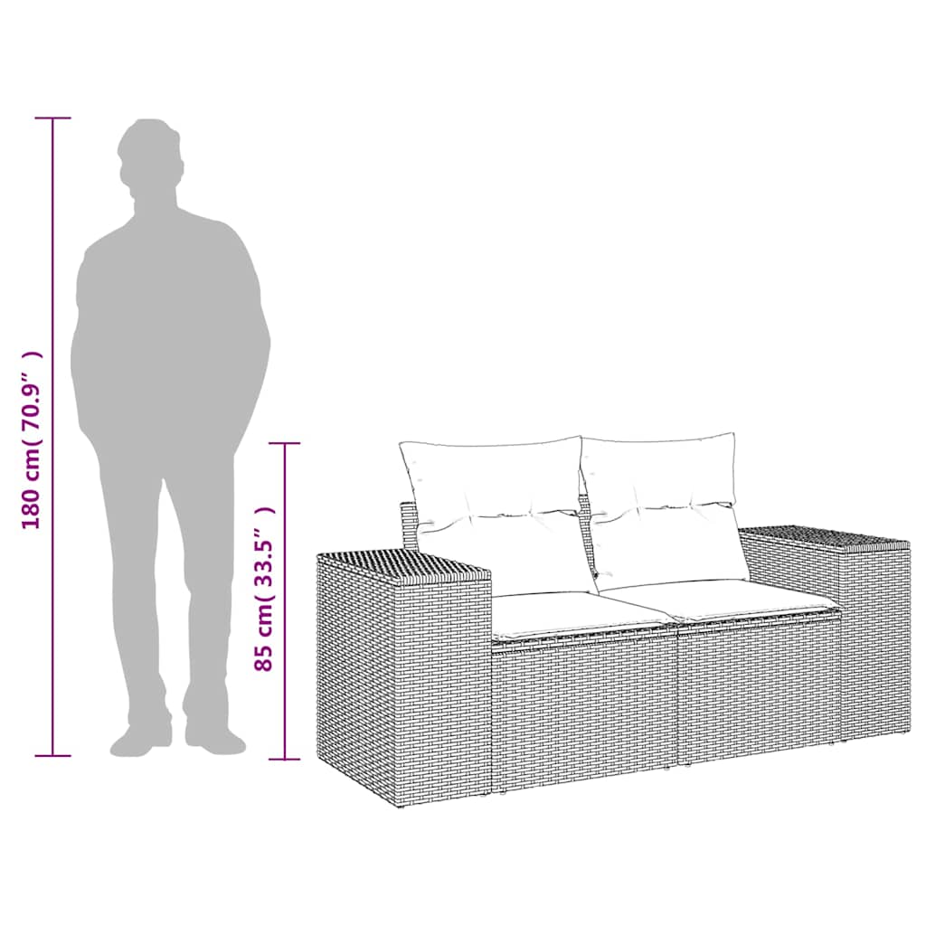 Vidaxl Garden Sofa With Cushions, 2-Seater, Brown, Poly Rattan