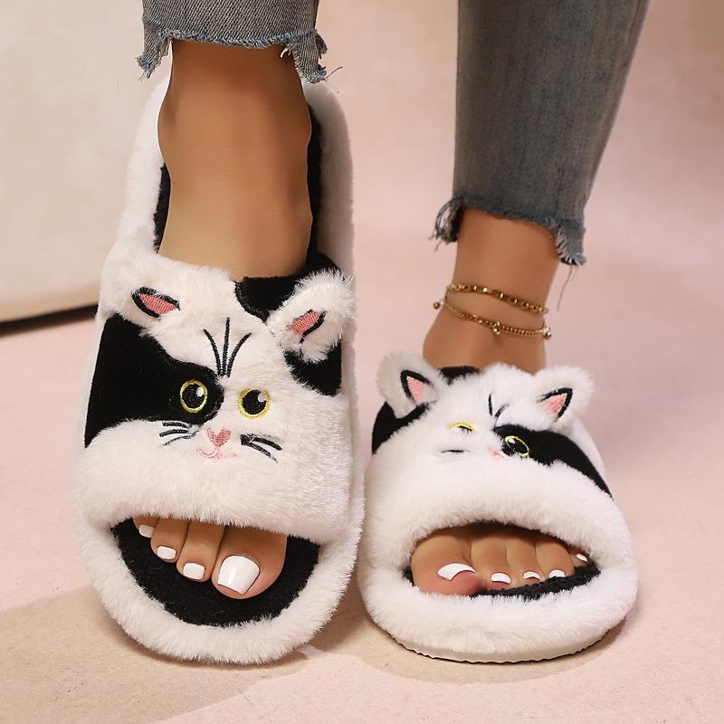 New Fashionable Cartoon Cute Shoes and Warm One-line Furry Slippers