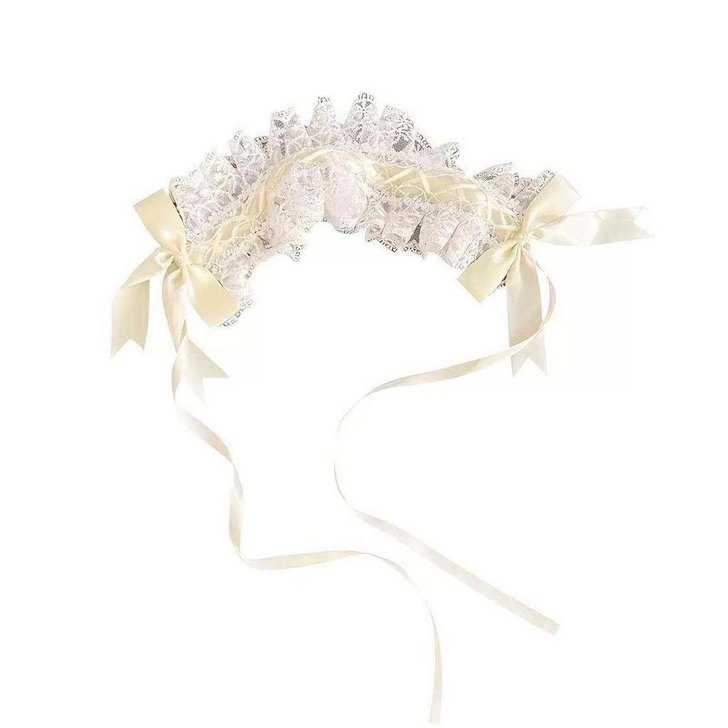 Lolita Vitt Spetsrosett Hårband - Fransk Retro Söt Hovstil Håraccessoar