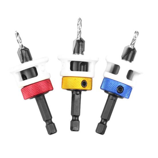 Countersink Drill Bits Set with Adjustable Aluminum Depth Five Dual-Flute Bits TCT Alloy Hole Drill Bits Kit with Wrench Storage Case