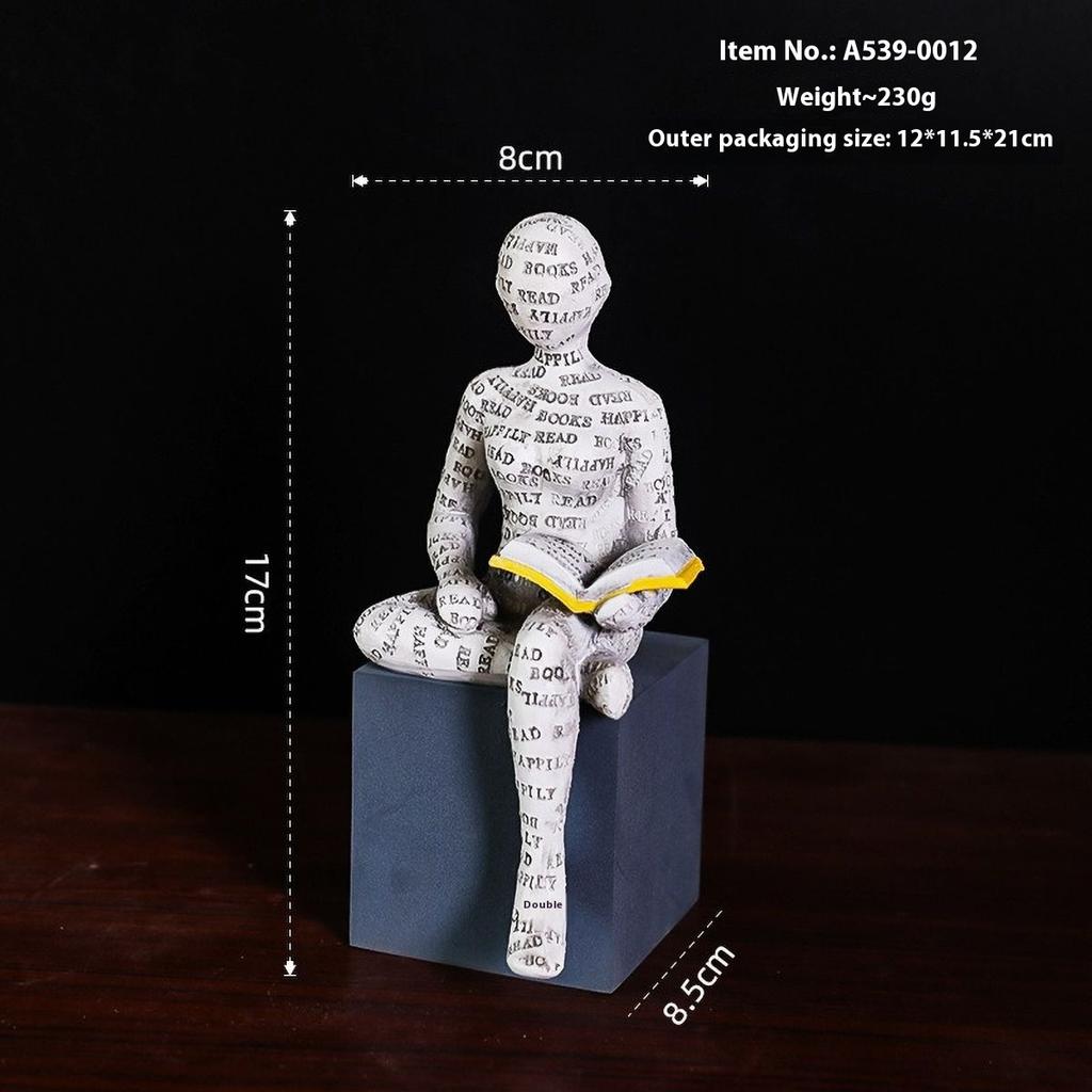 Nordic Book Lover Statue - Reading Person Resin Sculpture for Bookshelf Decor, Study Desk Ornament Minimalist Craft Decor