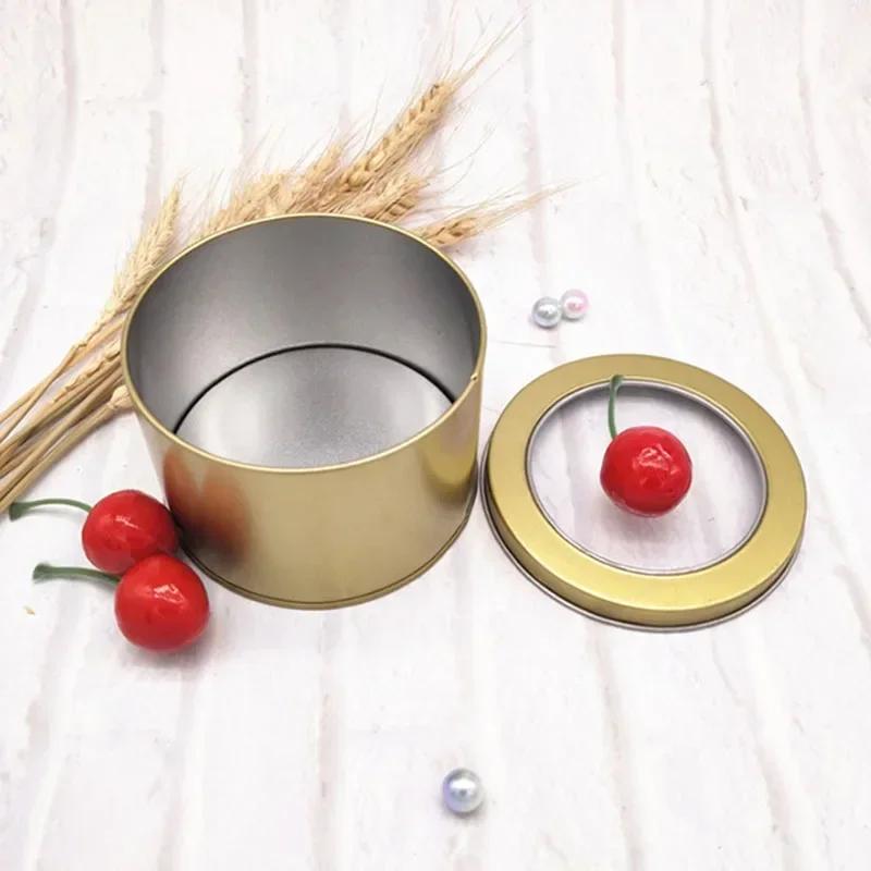 12Pcs Round Metal Tin Box Clear Window Iron Storage Box Tea Food Jar Candy Cake Boxes Jewelry Cream Cosmetic Container Empty Pot