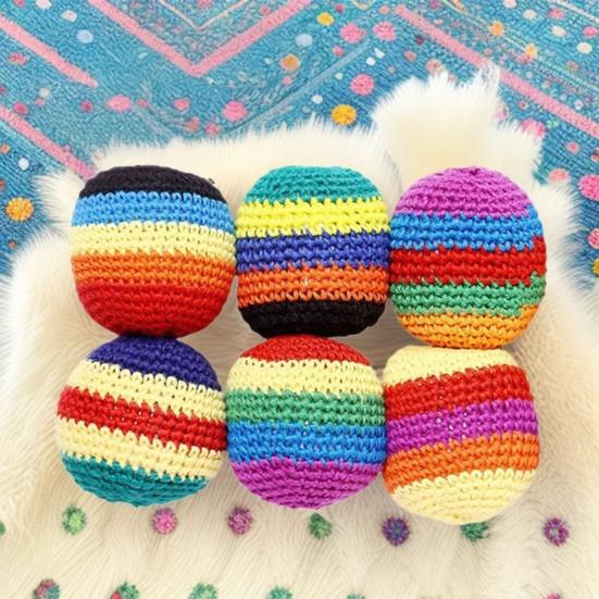 Hand Knitted Beanbag Balls Set Soft Filled Throwing Juggling Balls for Kids Adults Colorful Cotton Yarn Footbag for Coordination Outdoor Play