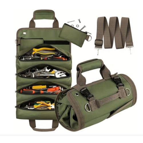WBLDBB Tool Bag, Multifunctional Roll Tool Bag, 4 Pockets, 1000D Oxford Fabric, Tool Case, Tool Bag, Peg Case, Storage, Fits Tools Up To 32cm Long, Li