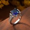 Retro Square Purple Stone  Sterling Silver Rings for Women Created Imitation Blue Sapphire Princess Cut Rings Wedding
