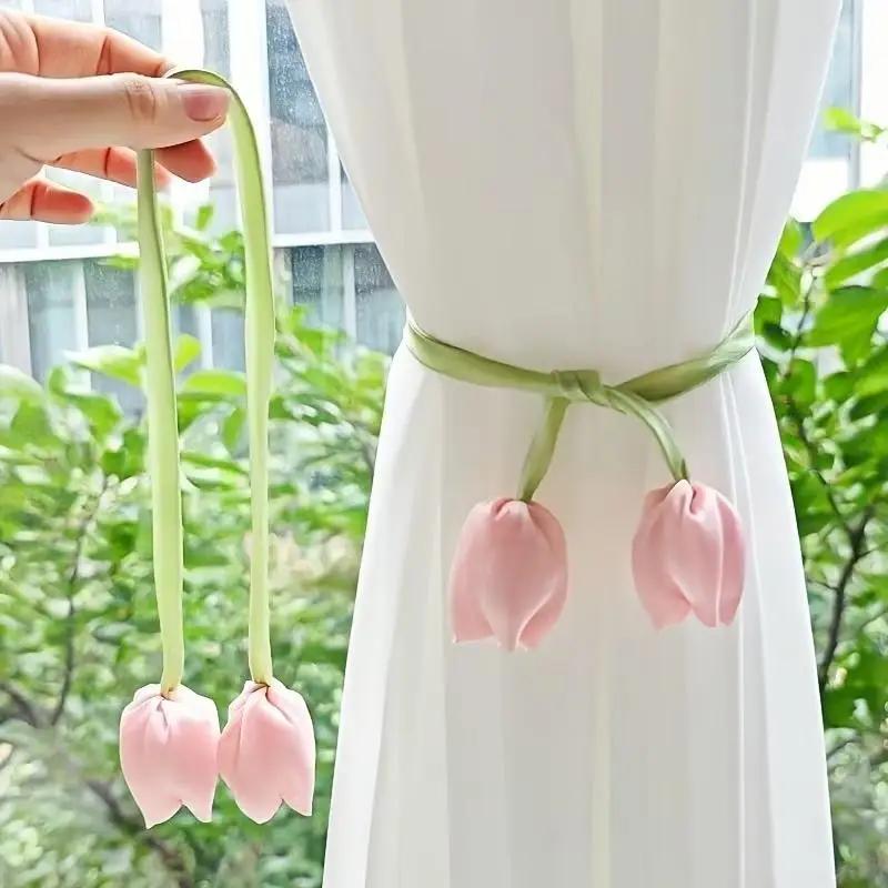 4PCS Adjustable Tulip Curtain Straps Elegant Beautifully Curtain Tieback Creative Fashion Elegant Curtains Tie Rope Living Room
