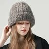 Gorro de lana de cabeza grande para mujer, gorro de moño tejido para otoño e invierno, gorros gruesos blancos cálidos