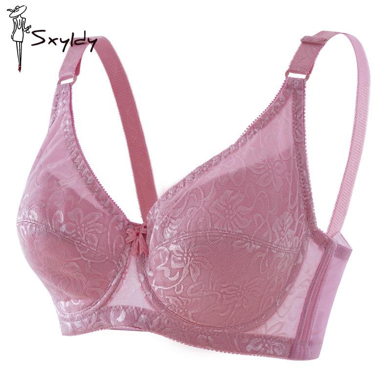 

Тонкий кружевной бюстгальтер с мягким стальным кольцом, большая грудь, маленькая удобная дышащая большая размерная сетка, нижнее белье для женщин 40/90 розовый