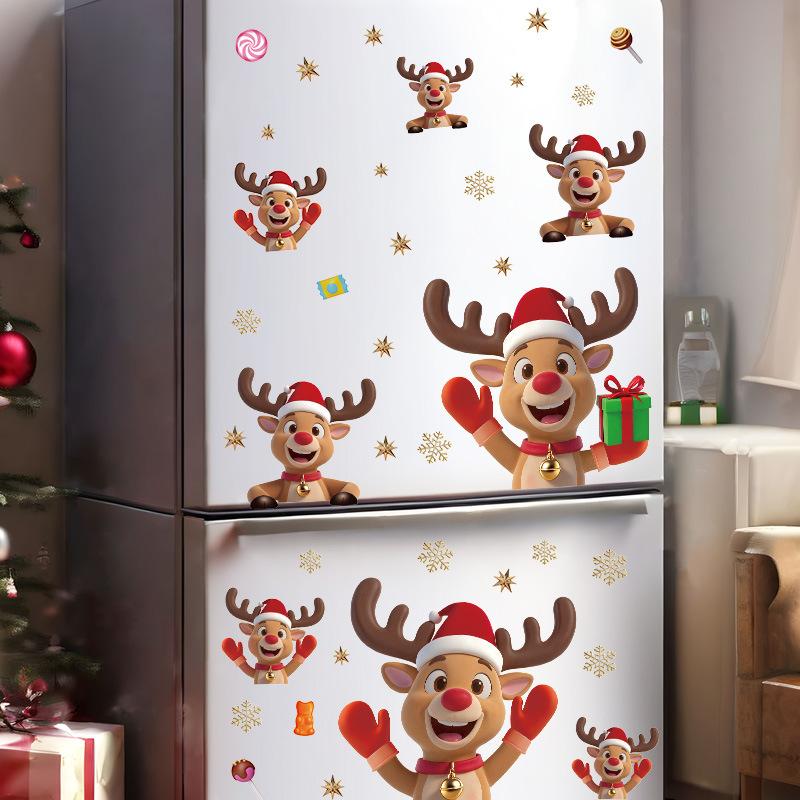 Christmas window stickers Holiday party cartoon elk wall home stickers Self-adhesive refrigerator cute stickers