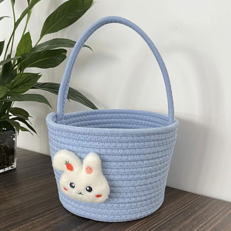 Easter Basket for Kids Bunny Empty Candy Basket Easter Bunny Basket Cotton Rope Easter Egg Hunt Basket Cute Woven Basket