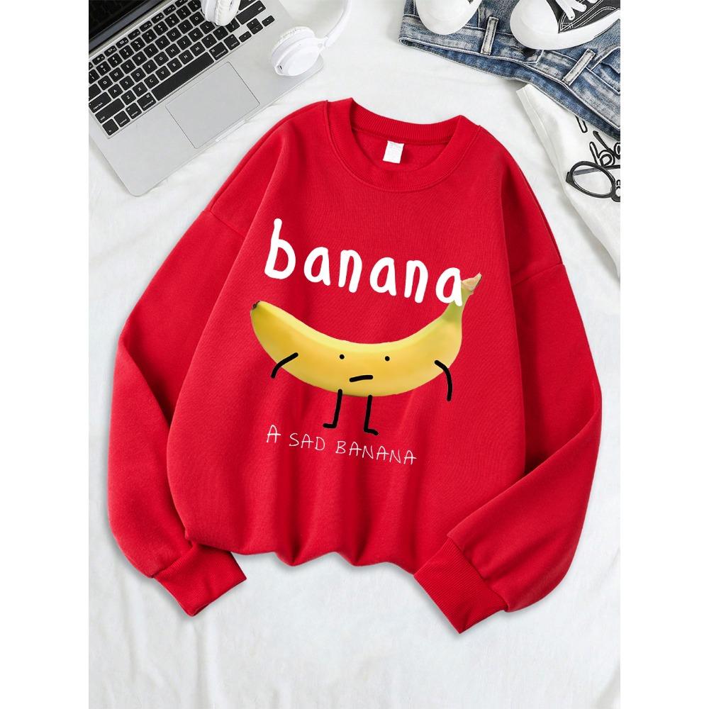 Damen-Sweatshirt mit traurigem Bananenprint, Rundhalsausschnitt, Basic-Hoodies, warmer, lockerer Pullover, bequeme Winterkleidung für Damen