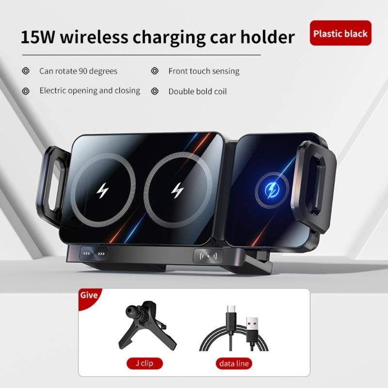 360 Rotation Magnetic Car Mount Wireless 15W Fast Charging Foldable Design Universal With Auto Clamping For Smartphones