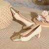 French single shoes women's middle heel spring 2025 new women's shoes small fragrant retro splicing square head high heels thick heel