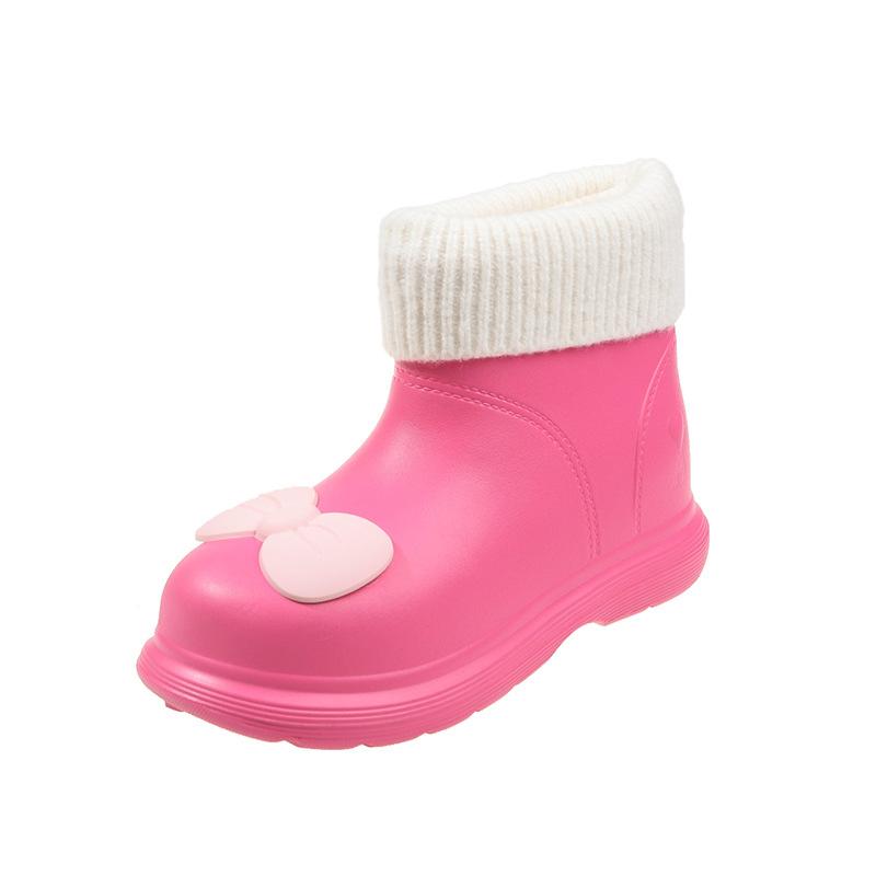 Autumn And Winter Women's Waterproof Rain Boots With Cotton To Keep Warm And Cute Cartoon Bow Ultra-light Waterproof Rain Boots