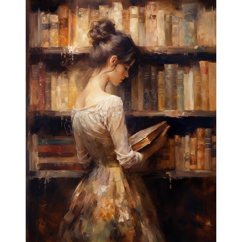 

Винтажная элегантная леди, читающая стопку книг, мотивационный постер с цитатами, холст, живопись, настенное искусство, картина для комнаты, домашний декор 21cm×30cm NoFrame