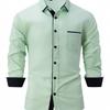 2026 Men's Slim Fit Color-Block Cotton Long Sleeve Shirt - Spring/Autumn Fashion