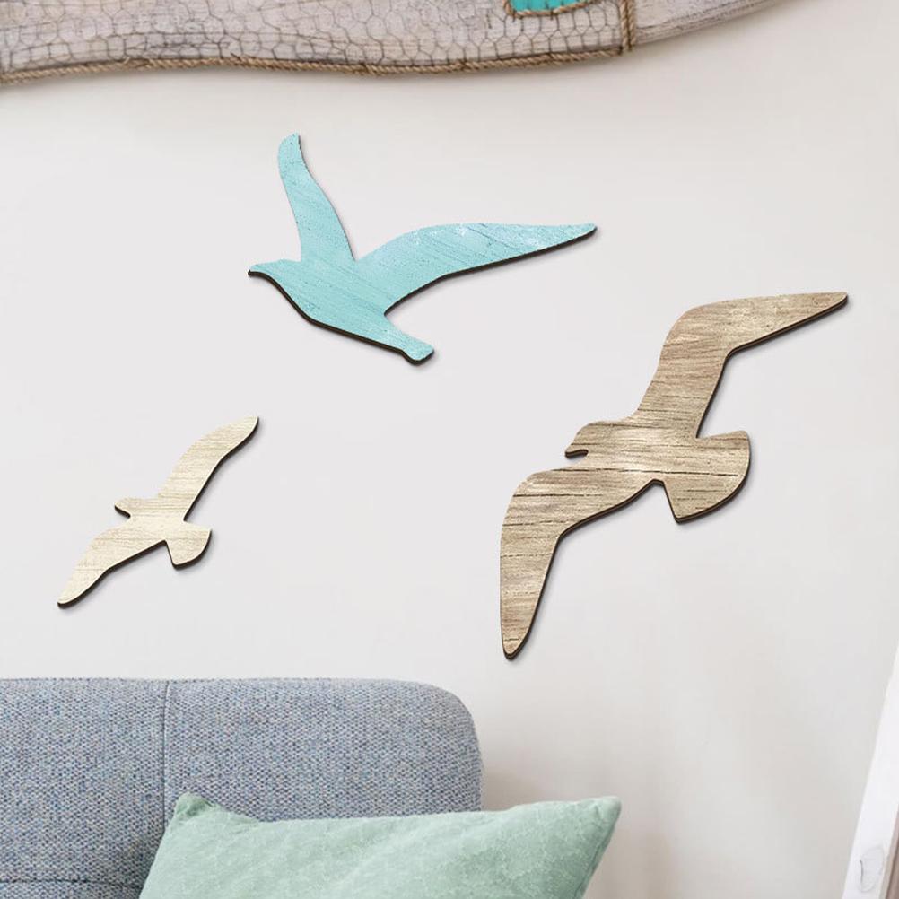 3Pcs Wall Hanging Seagull Decoration Coastal Wooden Naments Beach Sculpture Nautical Ocean Decor Plaque Wood Seagull Wall Decor
