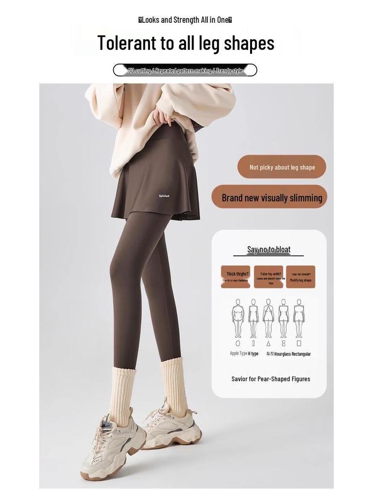 Women's High-Waisted Yoga Skirt Pants, Autumn/Winter, Plus Velvet, Two-in-One Pilates Sports Leggings