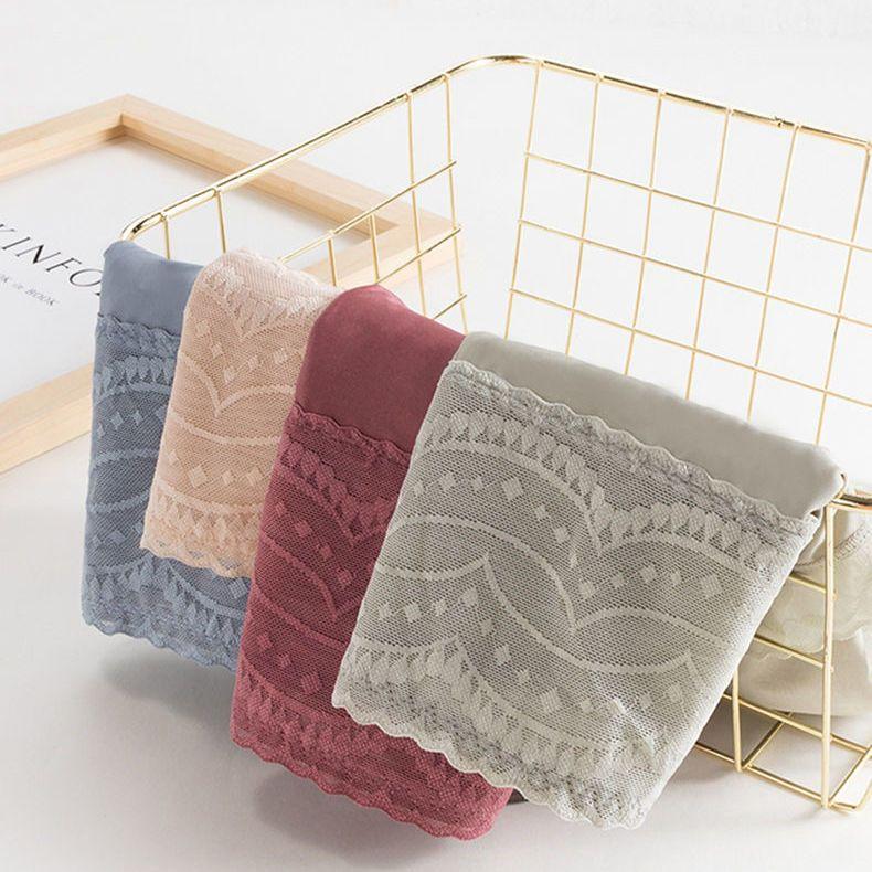 Women's Plus-Size High-Waisted Tummy Control Butt Lifting Ice Silk Seamless Pure Breathable Lace Triangle Panties