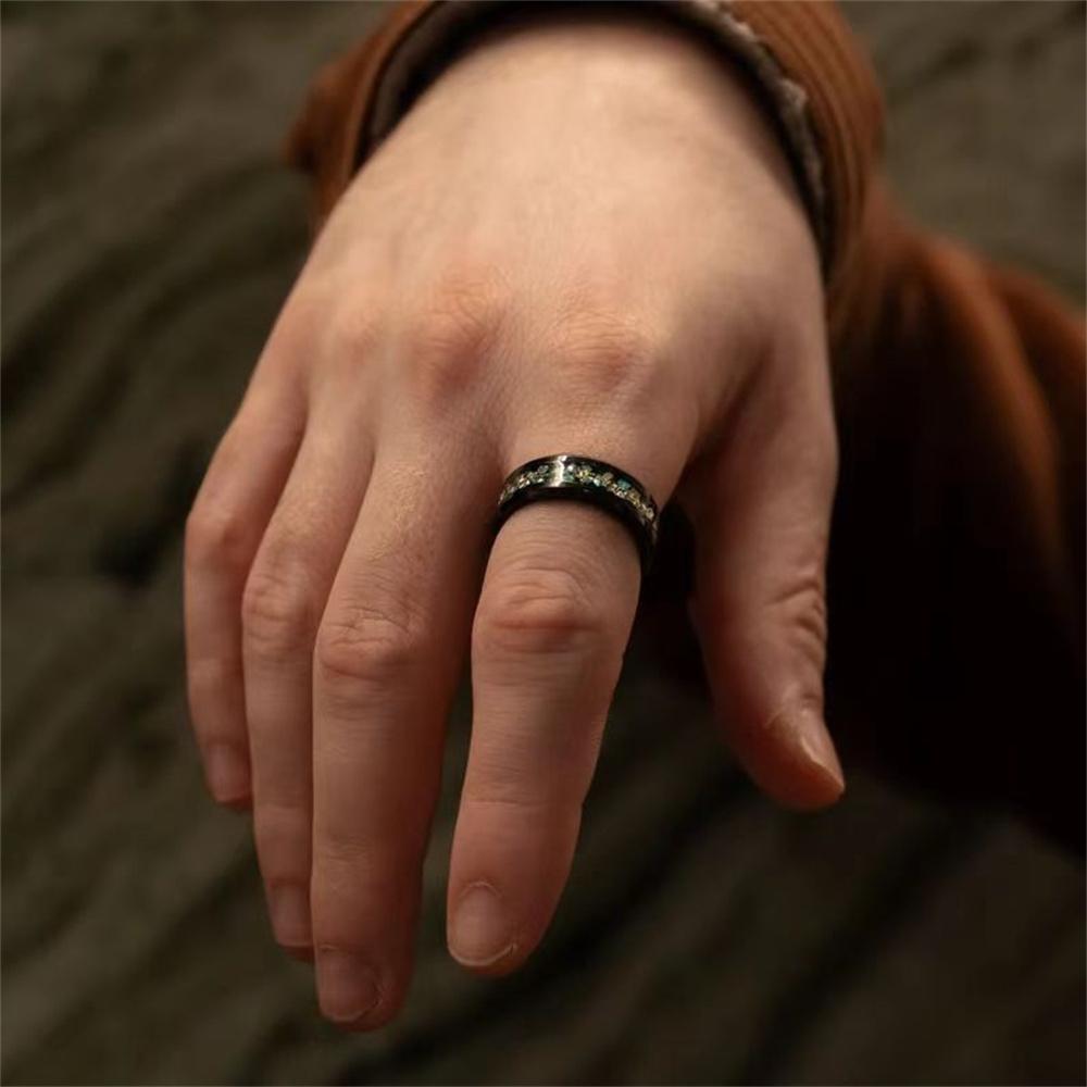 Fashion 8mm Stainless Steel Rings For Men Inlay Colorful Abalone Shell Fragments Ring Men Wedding Party Jewelry Anniversary Gift